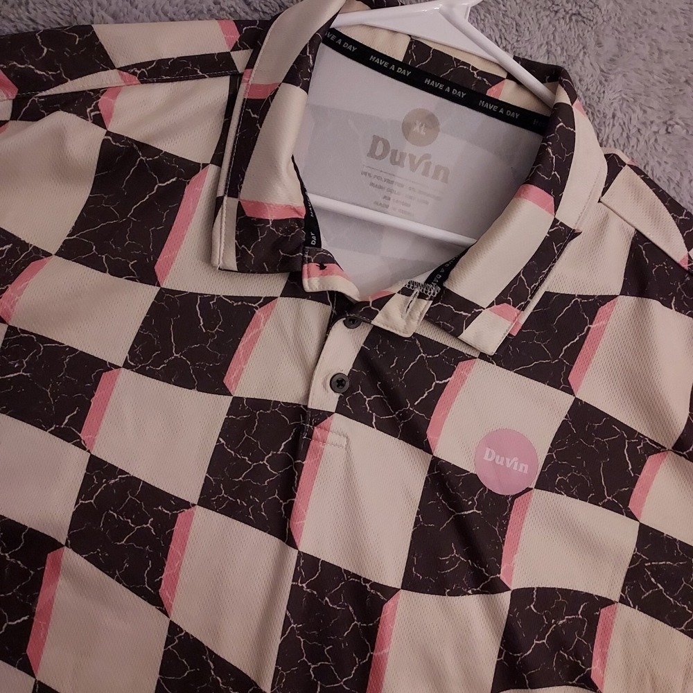 Duvin Polo Shirt Mens Extra Large Performance Stretch Checkered Colorful Golf XL